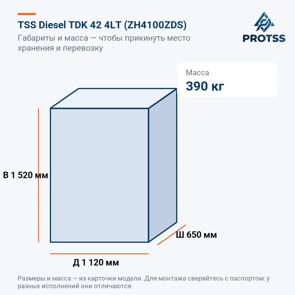 TSS Diesel TDK 42 4LТ (ZH4100ZDS) — габариты и масса